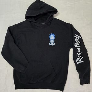 Rick and Morty Black Pullover Hoodie with Blue Character Graphic